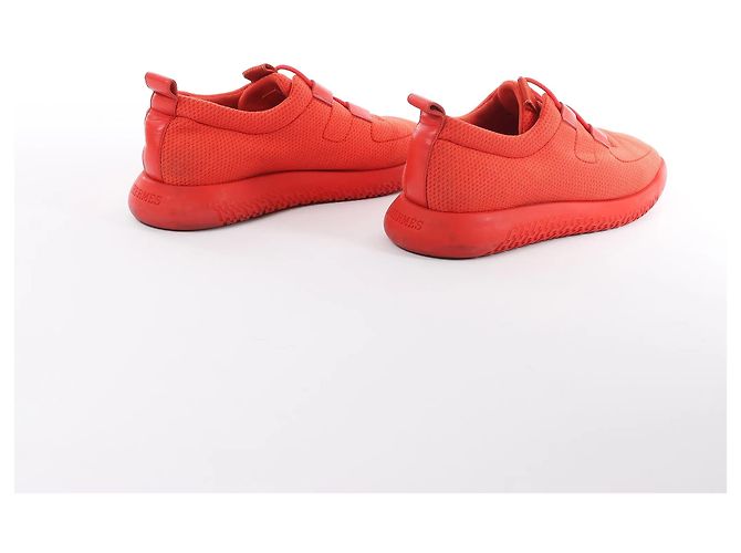 Hermès Leder x Mesh-Stoff Sneaker in Rot, Größe 42 EU Braun - Ansicht 8