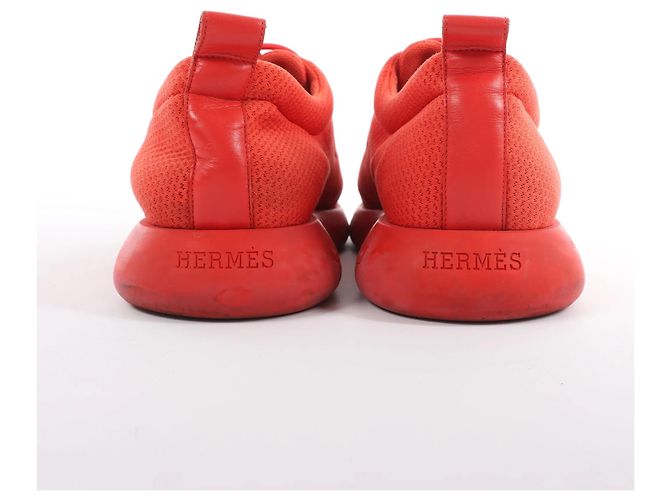 Hermès Leder x Mesh-Stoff Sneaker in Rot, Größe 42 EU Braun - Ansicht 9