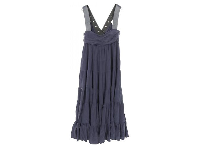 Vestido de seda y cuero Louis Vuitton Azul Azul marino - vista 2