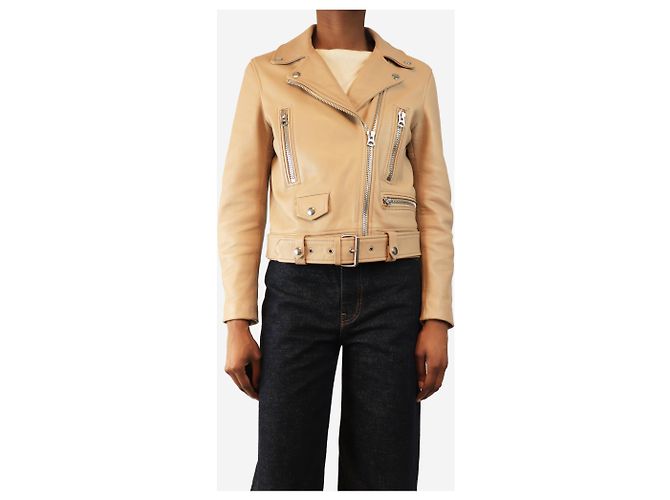 Acne Neutrale Lederbikerjacke - Größe UK 8 - Ansicht 3