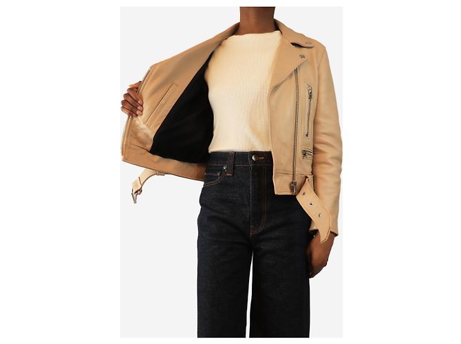 Acne Neutrale Lederbikerjacke - Größe UK 8 - Ansicht 4