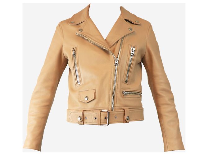 Acne Neutrale Lederbikerjacke - Größe UK 8 - Ansicht 5