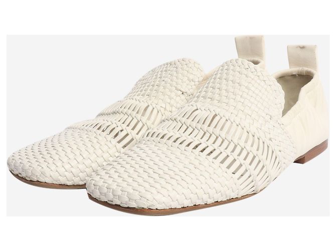 Céline Scarpe flat in pelle intrecciata bianca - taglia EU 37,5 Bianco - vista 2