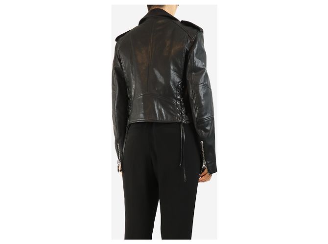 Mcq Schwarze Leder-Bikerjacke mit Schnürdetails - Größe UK 12 - Ansicht 2