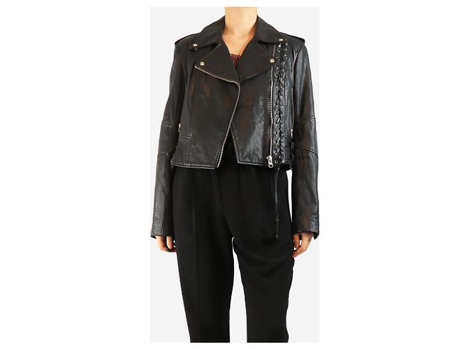 Mcq Schwarze Leder-Bikerjacke mit Schnürdetails - Größe UK 12 - Ansicht 3