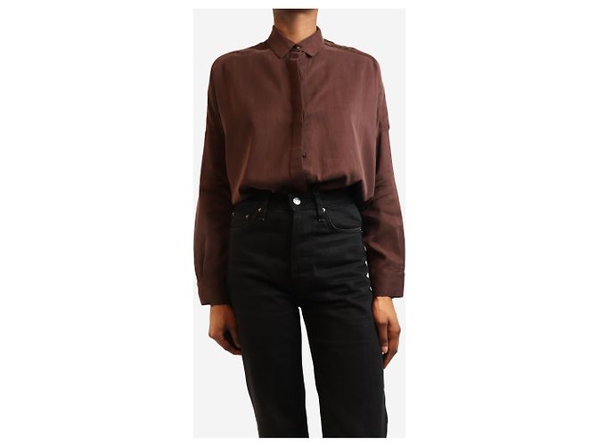 Sessun Camisa de satén marrón - talla XS Castaño - vista 3