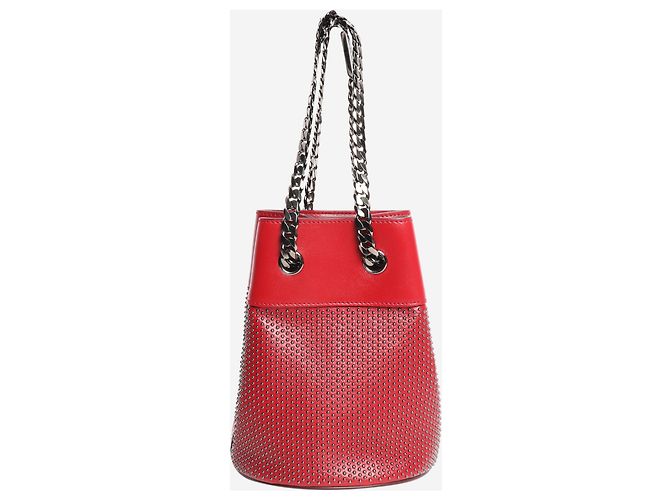 Elie Saab Mini bolso de cubo de cuero rojo con tachuelas - vista 3