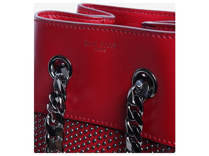 Elie Saab Mini bolso de cubo de cuero rojo con tachuelas - vista 4