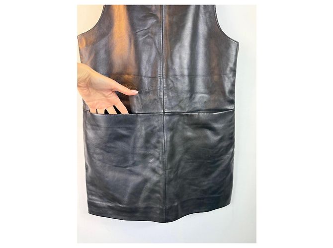 Schwarzes Leder-Pinafore-Kleid Maje - Ansicht 3