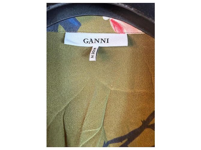 Ganni Maxikleid aus Seide mit Blumenmuster Pink Grün Dunkelblau - Ansicht 2