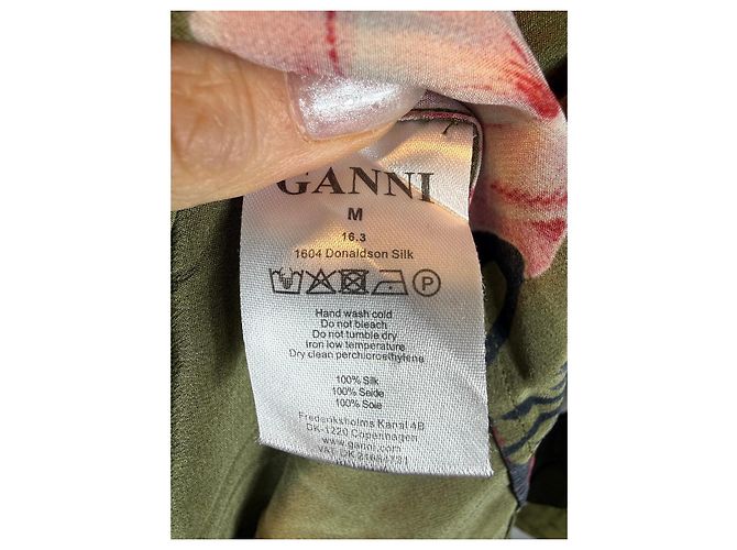 Ganni Maxikleid aus Seide mit Blumenmuster Pink Grün Dunkelblau - Ansicht 3