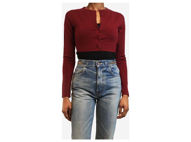 Alaïa Rote Johannisbeer cropped Wollcardigan - Größe UK 8 - Ansicht 3