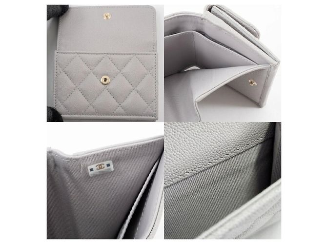 Billetera compacta de piel de caviar Chanel con tres pliegues Gris - vista 15
