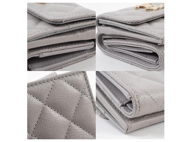 Billetera compacta de piel de caviar Chanel con tres pliegues Gris - vista 17