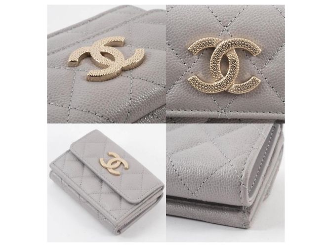 Billetera compacta de piel de caviar Chanel con tres pliegues Gris - vista 19