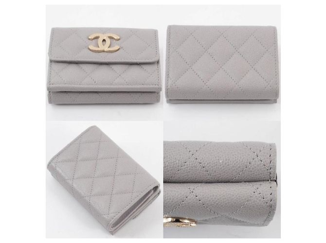 Billetera compacta de piel de caviar Chanel con tres pliegues Gris - vista 20