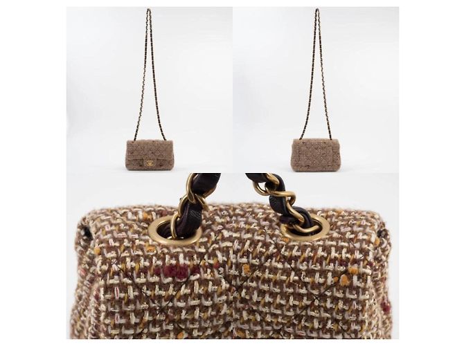 Bolsa de Ombro Chanel Matelassé em Tweed Marrom - vista 18