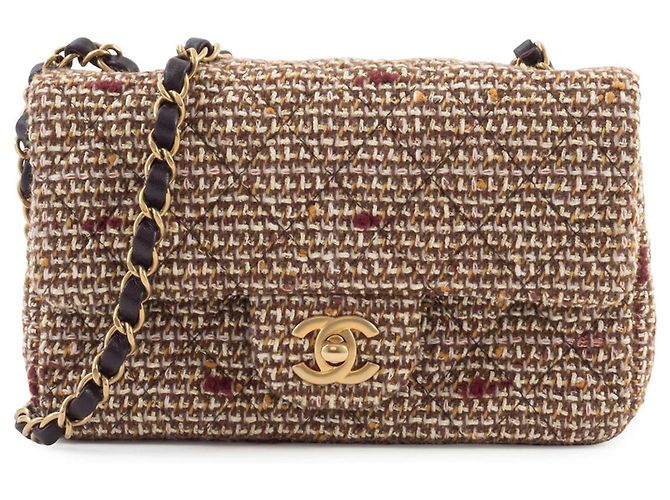 Bolsa de Ombro Chanel Matelassé em Tweed Marrom - vista 2