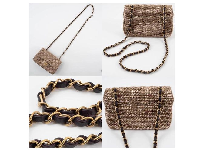 Bolsa de Ombro Chanel Matelassé em Tweed Marrom - vista 20