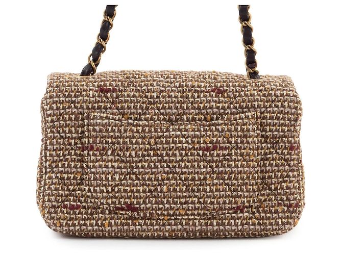 Bolsa de Ombro Chanel Matelassé em Tweed Marrom - vista 3