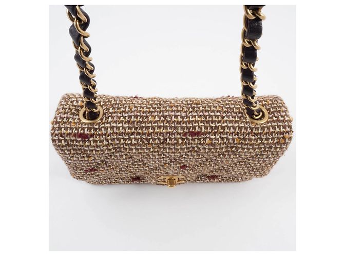 Bolsa de Ombro Chanel Matelassé em Tweed Marrom - vista 6