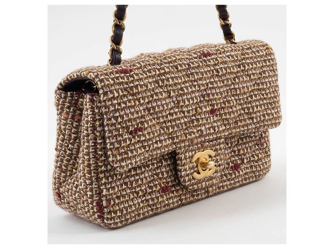 Bolsa de Ombro Chanel Matelassé em Tweed Marrom - vista 8