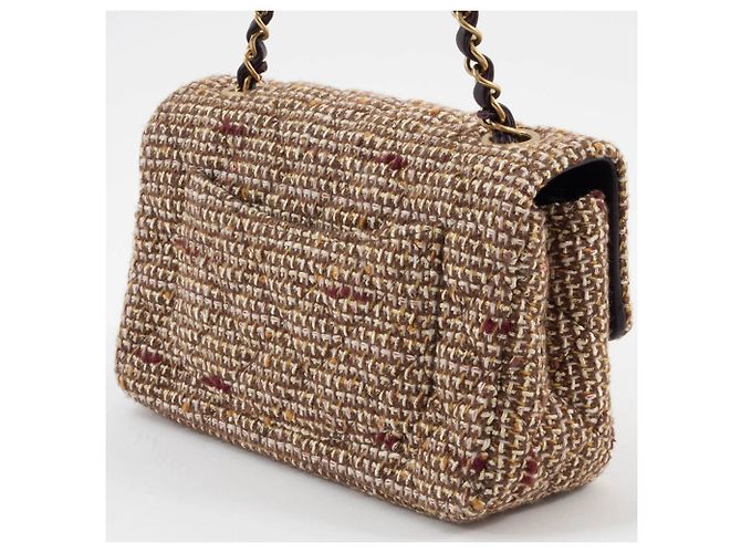 Bolsa de Ombro Chanel Matelassé em Tweed Marrom - vista 9
