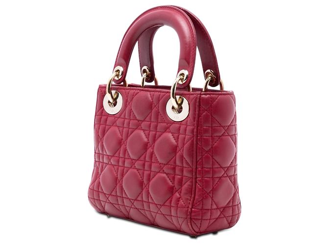 Dior Mini Cannage Lady Dior in agnello rosso Bordò - vista 2