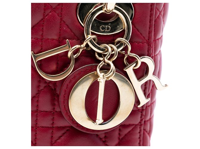 Dior Mini Cannage Lady Dior in agnello rosso Bordò - vista 6
