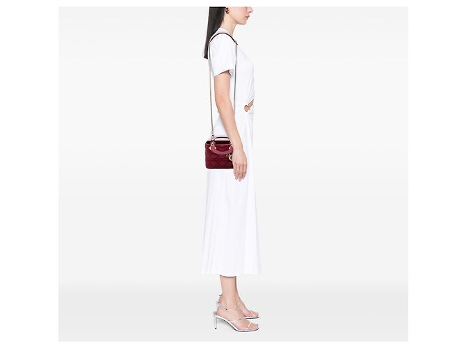 Dior Mini Cannage Lady Dior in agnello rosso Bordò - vista 7