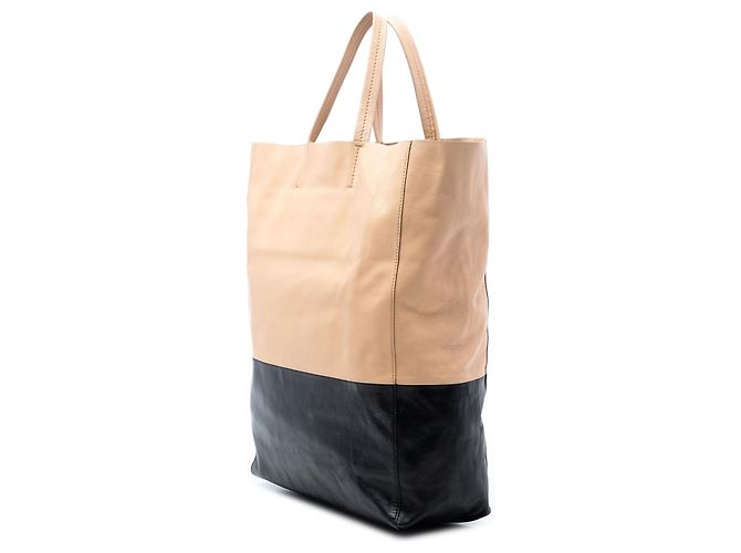 Céline Celine Beiger Bicolor Leder Vertikaler Cabas Tote - Ansicht 2