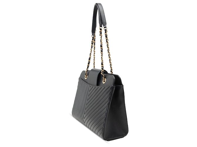 Borsa Tote in Pelle di Vitello Chevron Blu di Chanel con Collo e Cravatta Blu navy - vista 2
