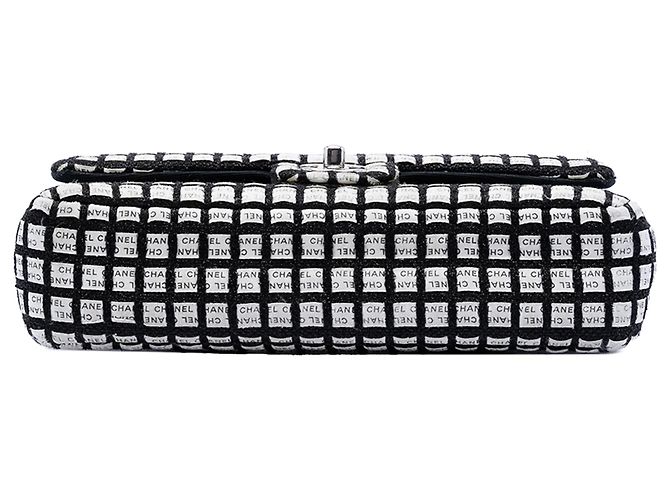 Chanel Nero Medio Classico Nastro e Tweed Logo Doppio Flap - vista 3