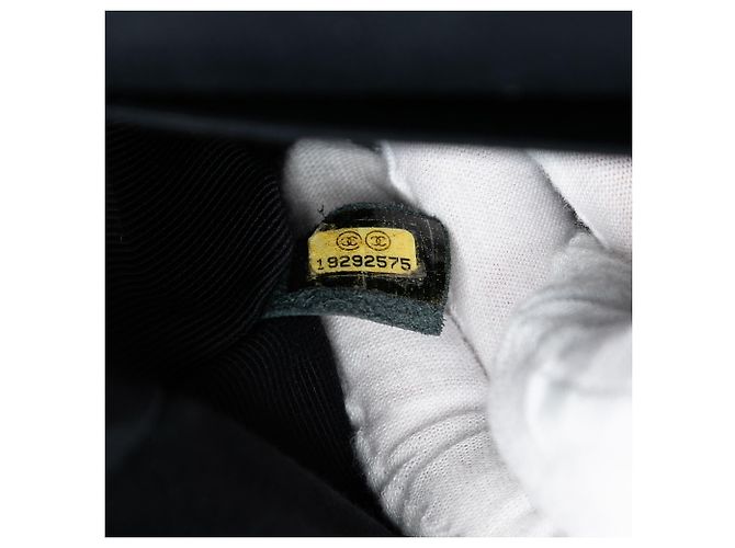 Chanel Nero Medio Classico Nastro e Tweed Logo Doppio Flap - vista 6