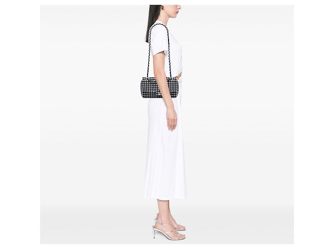 Chanel Nero Medio Classico Nastro e Tweed Logo Doppio Flap - vista 7