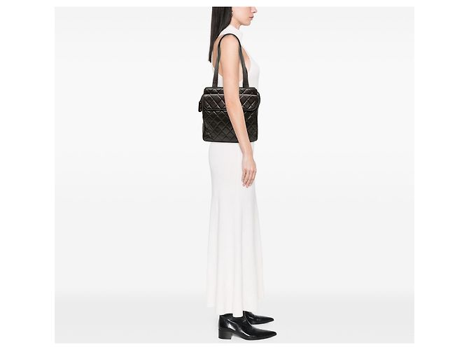 Chanel Braune CC gesteppte Lammleder Tote mit Fronttasche Dunkelbraun - Ansicht 7