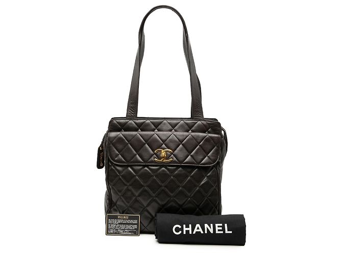 Chanel Braune CC gesteppte Lammleder Tote mit Fronttasche Dunkelbraun - Ansicht 8