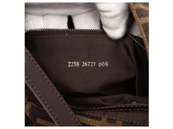 Borsa a spalla in tela Zucca marrone Fendi - vista 6