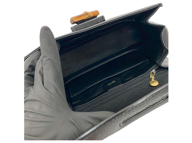 Borsa in pelle Gucci Bamboo Nero - vista 10