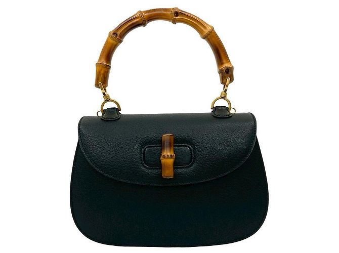 Borsa in pelle Gucci Bamboo Nero - vista 2