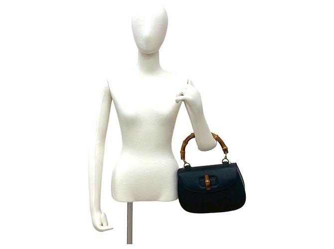 Borsa in pelle Gucci Bamboo Nero - vista 3