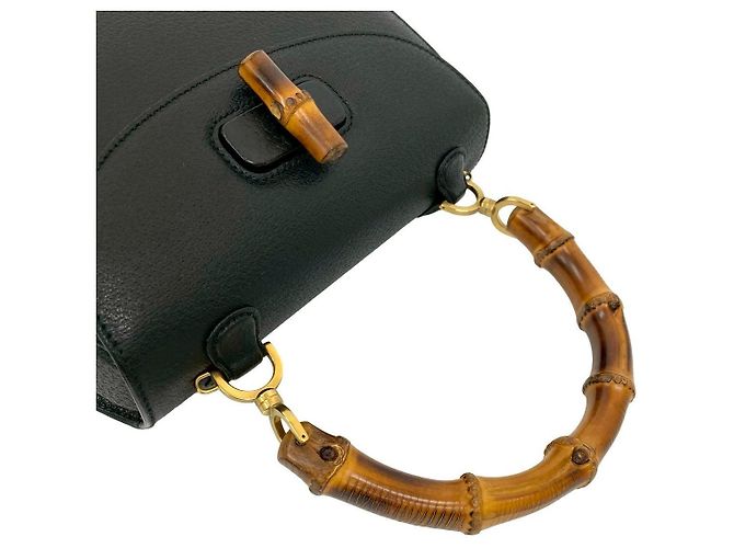 Borsa in pelle Gucci Bamboo Nero - vista 5