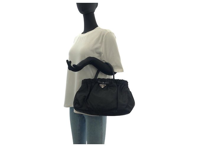 Prada Nylon-Leder Tessuto Logo Tote Bag Schwarz - Ansicht 6