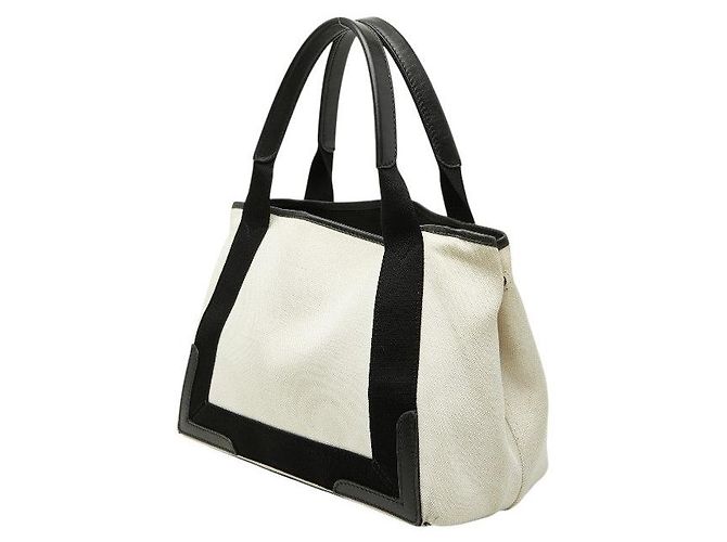 Balenciaga Navy Cabas Canvas-Leder-Handtasche Weiß - Ansicht 2
