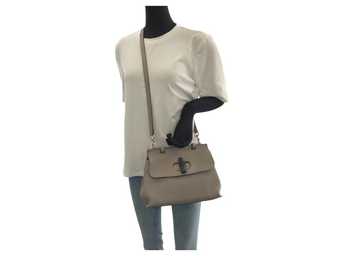 Borsa a mano 2 in 1 in pelle Gucci Bamboo Grigio - vista 7
