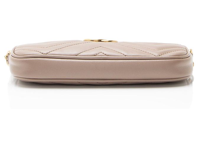 Gucci Matelassé Pelle GG Marmont Piccola Borsa a Spalla Marrone Beige - vista 4