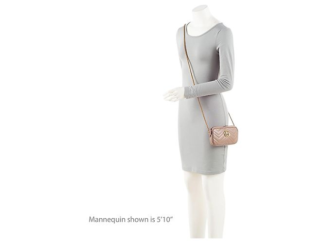 Gucci Matelassé Pelle GG Marmont Piccola Borsa a Spalla Marrone Beige - vista 5