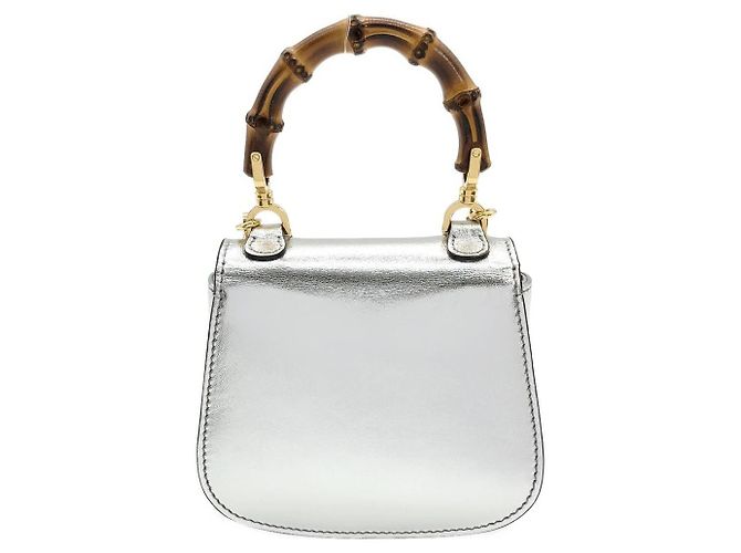 Borsa in pelle laminata Gucci BAMBOO 1947 Argento Metallico - vista 2