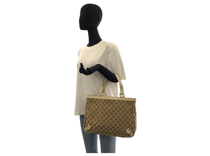 Bolso tote de cuero GG beige de Gucci Castaño - vista 6