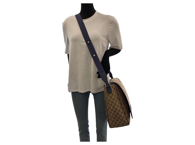 Borsa a tracolla in tela GG e pelle Gucci Marrone Beige - vista 6